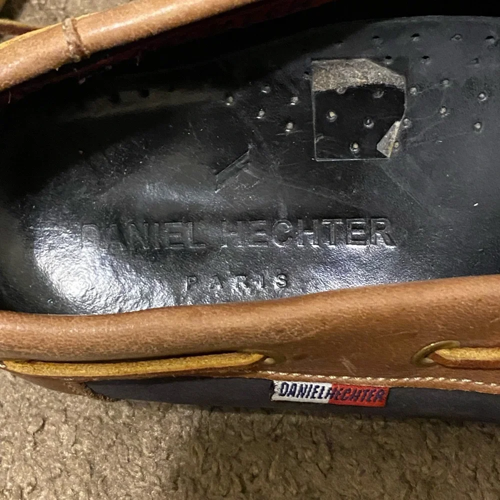 Daniel Hechter Paris Tan Gray Leather‎ Original Moccasins Size US 10 EU 44